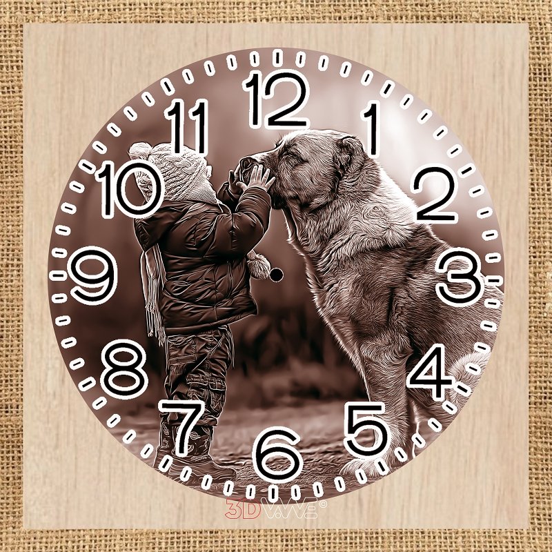 BOY AND DOG CLOCK pyroprinter & laser-ready file 3DWave.us