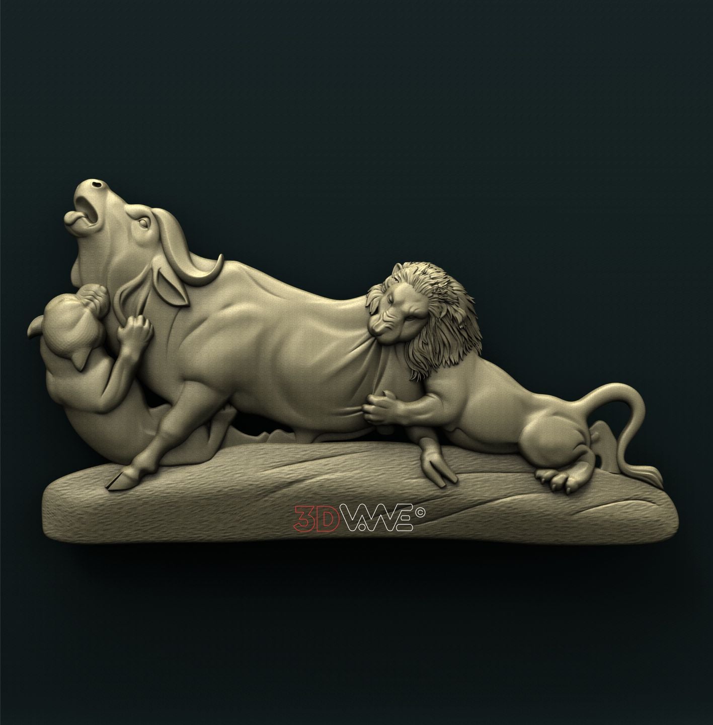 BUFFALO AND LIONS 3D STL 3DWave