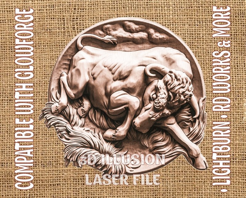 BULL 3d illusion & laser-ready file 3DWave.us