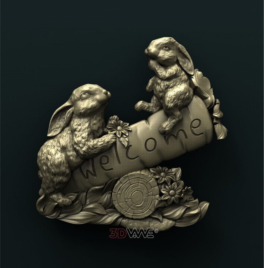 BUNNIES WELCOME SIGN 3D STL 3DWave