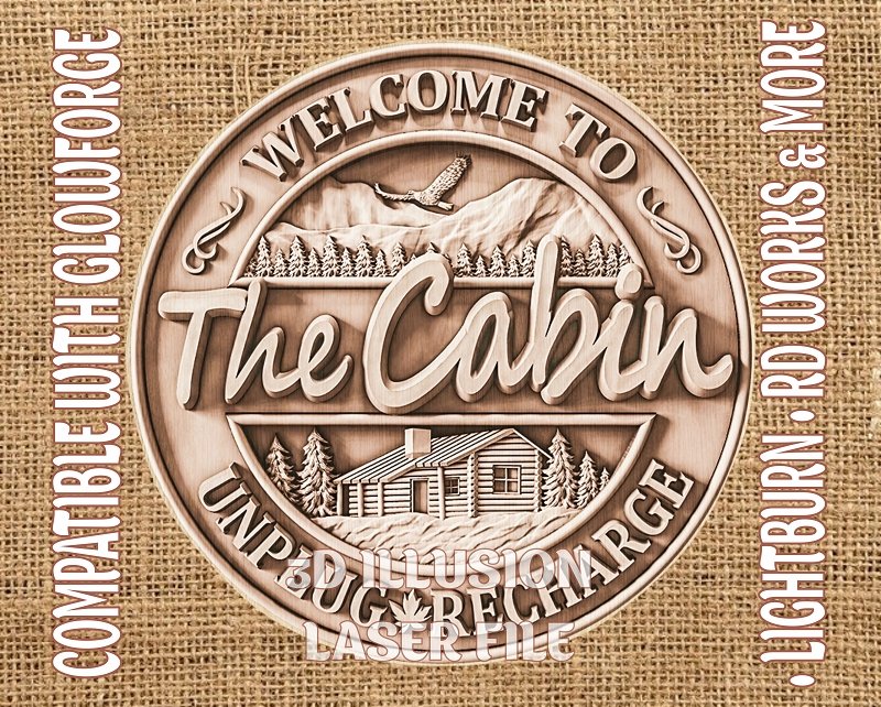 CABIN WELCOME SIGN 3d illusion & laser-ready files 3DWave.us
