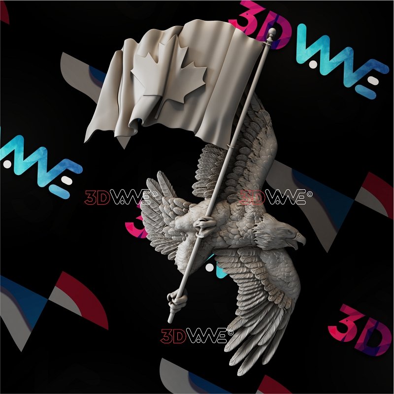 CANADIAN EAGLE WITH FLAG 3d stl 3DWave.us