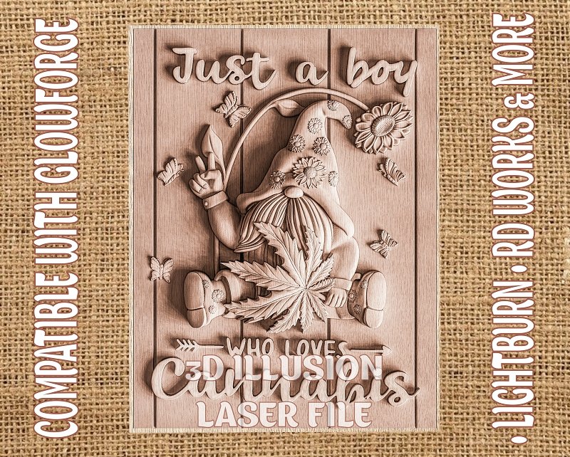 CANNABIS GNOME 3d illusion & laser-ready file 3DWave.us