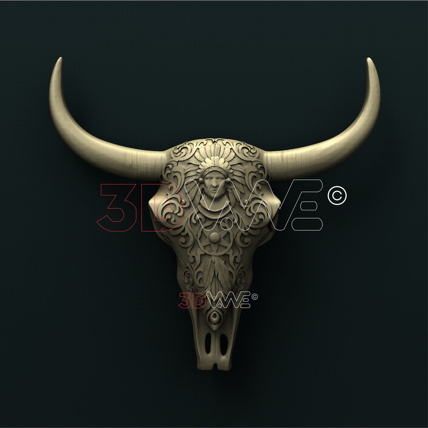 CARVED COW SKULL 3D STL 3DWave