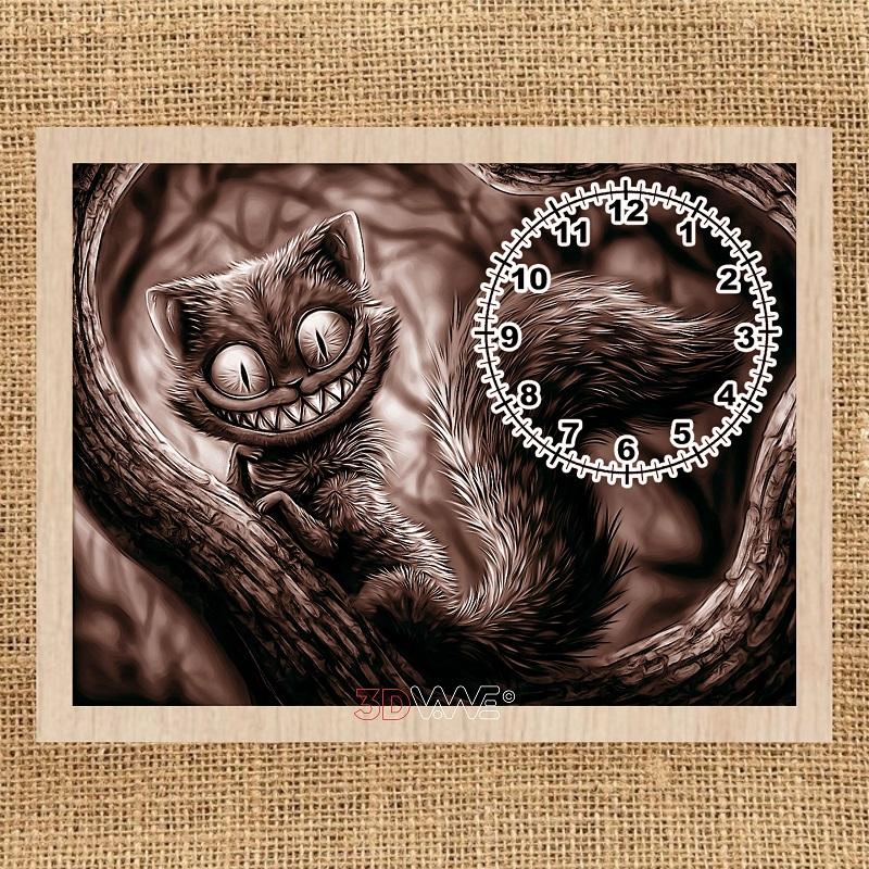 CHESHIRE CAT CLOCK pyroprinter & laser-ready file 3DWave.us