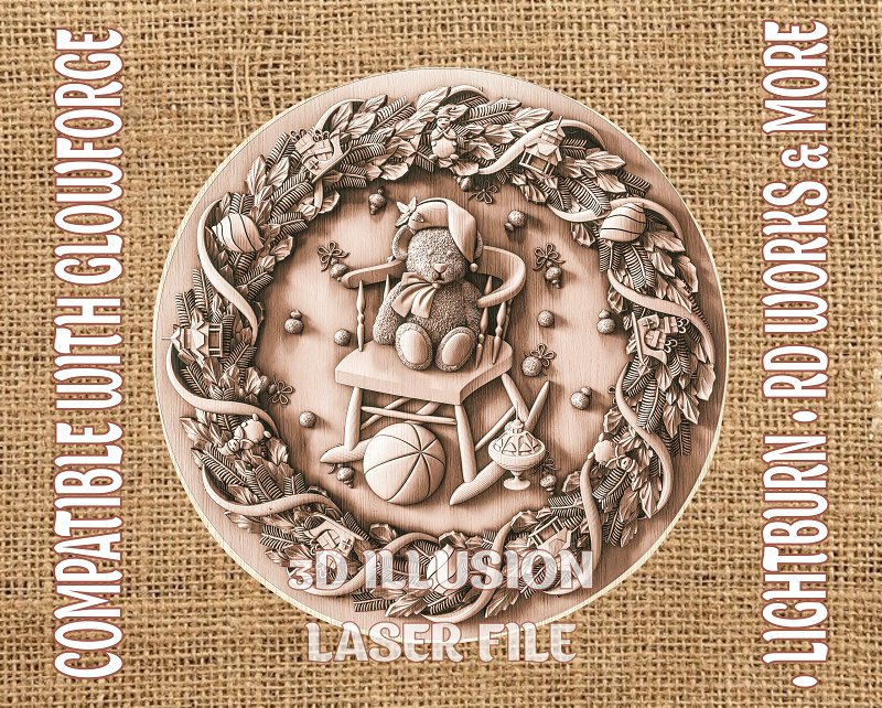 Christmas bear 3d illusion & laser-ready files - 3DWave.us