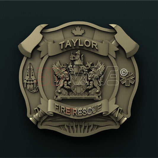 CITY OF TAYLOR FIRE RESCUE BADGE, CANADA 3D STL 3DWave