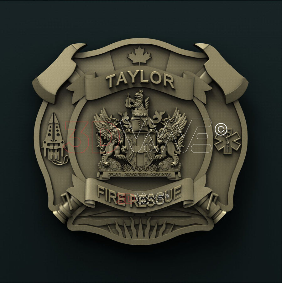 CITY OF TAYLOR FIRE RESCUE BADGE, CANADA 3D STL 3DWave