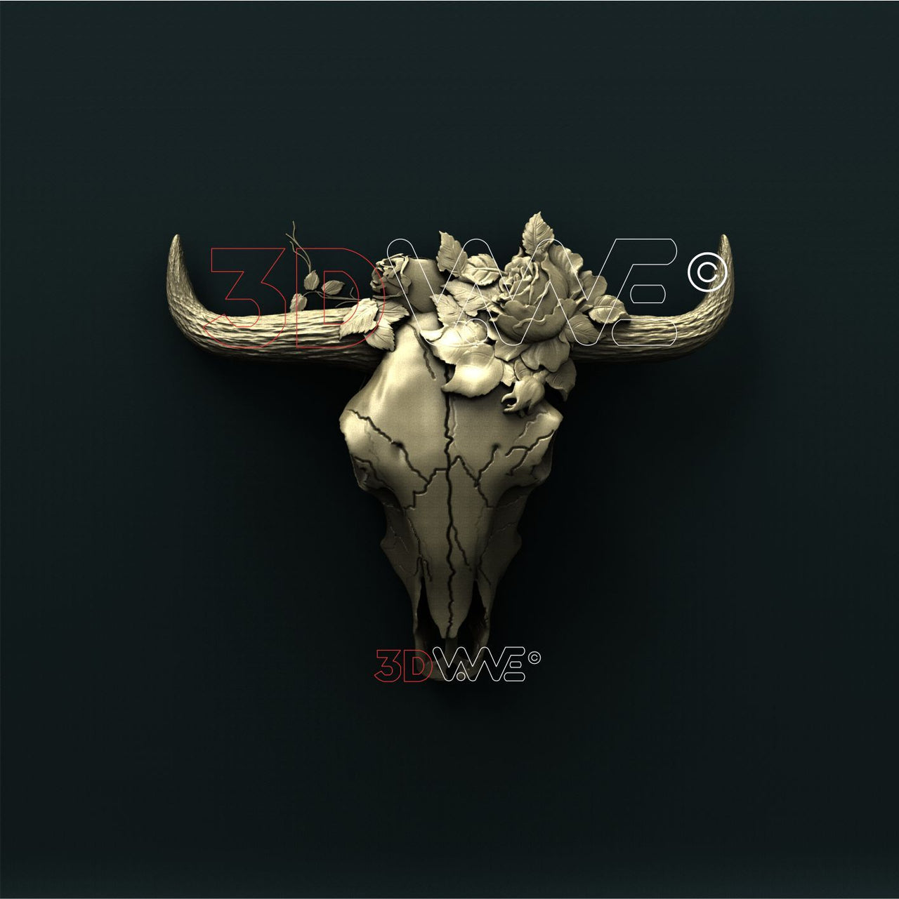 COW SKULL WITH FLOWERS 3d stl 3DWave