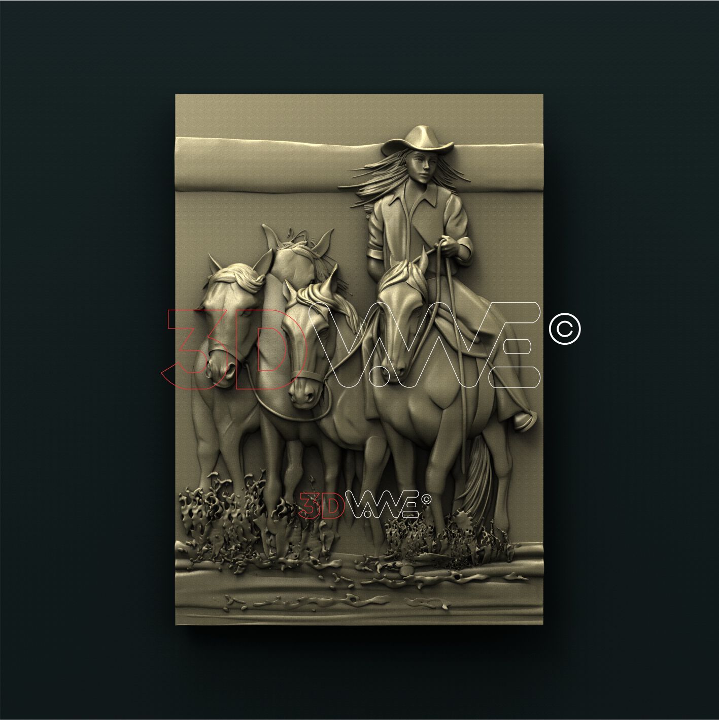 COWGIRL WITH HORSES 3D STL 3DWave