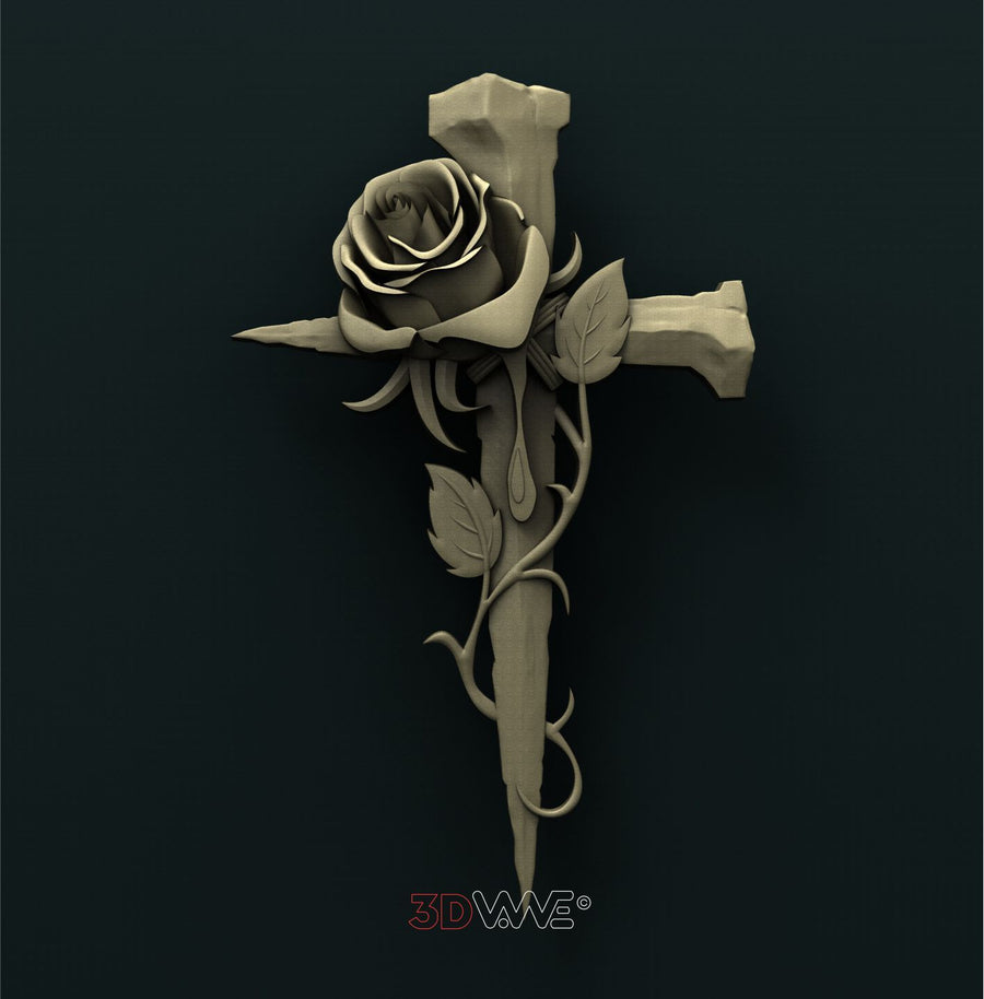 CROSS WITH A ROSE 3D STL 3DWave