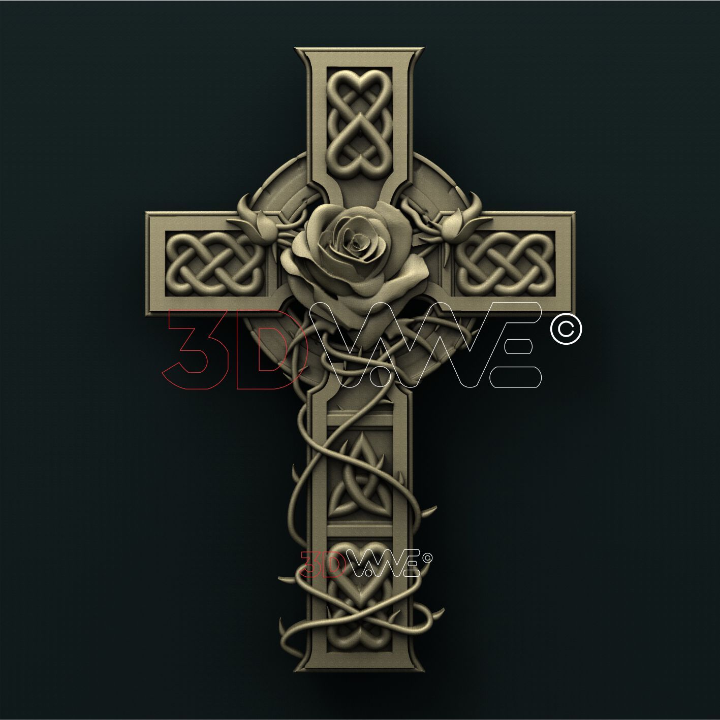 CROSS WITH A ROSE 3D STL 3DWave