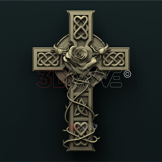 CROSS WITH A ROSE 3D STL 3DWave