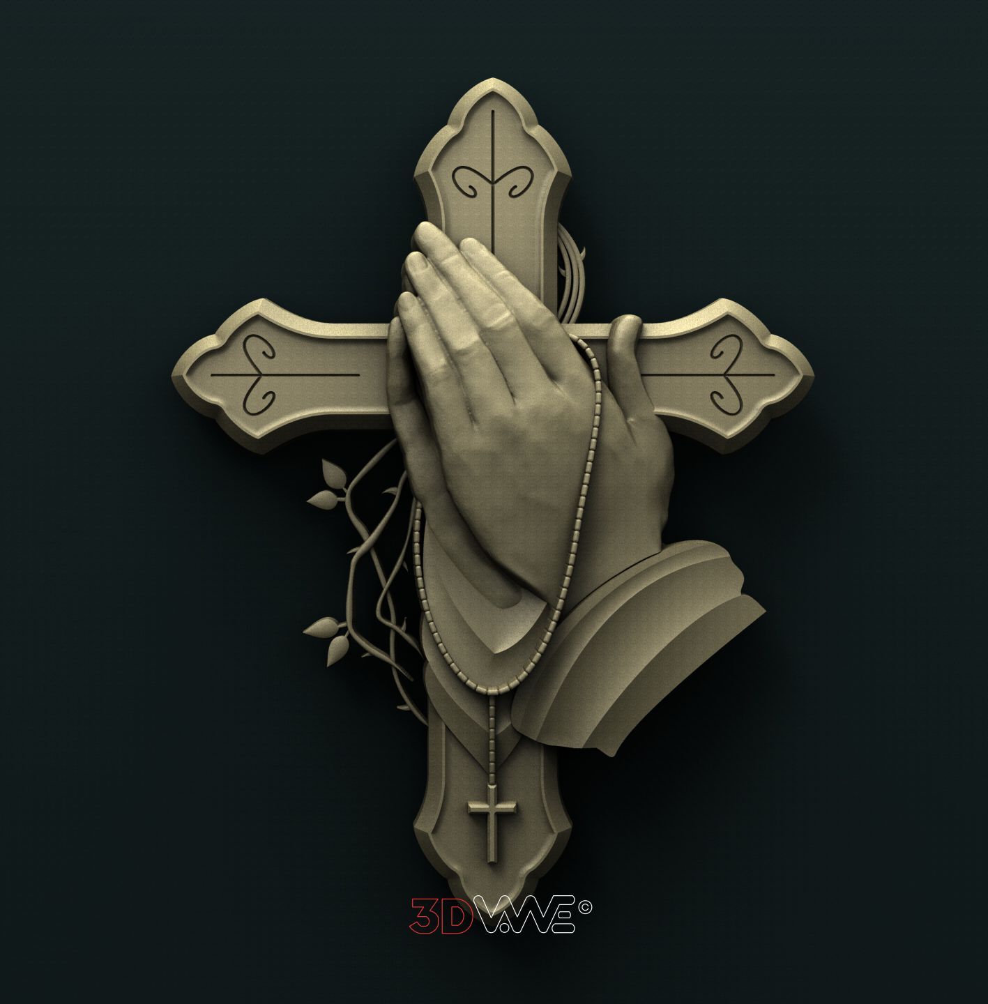 CROSS WITH PRAYING HANDS 3D STL 3DWave