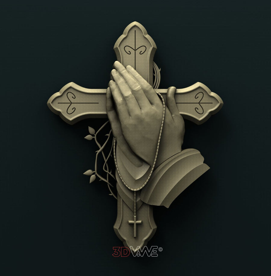 CROSS WITH PRAYING HANDS 3D STL 3DWave