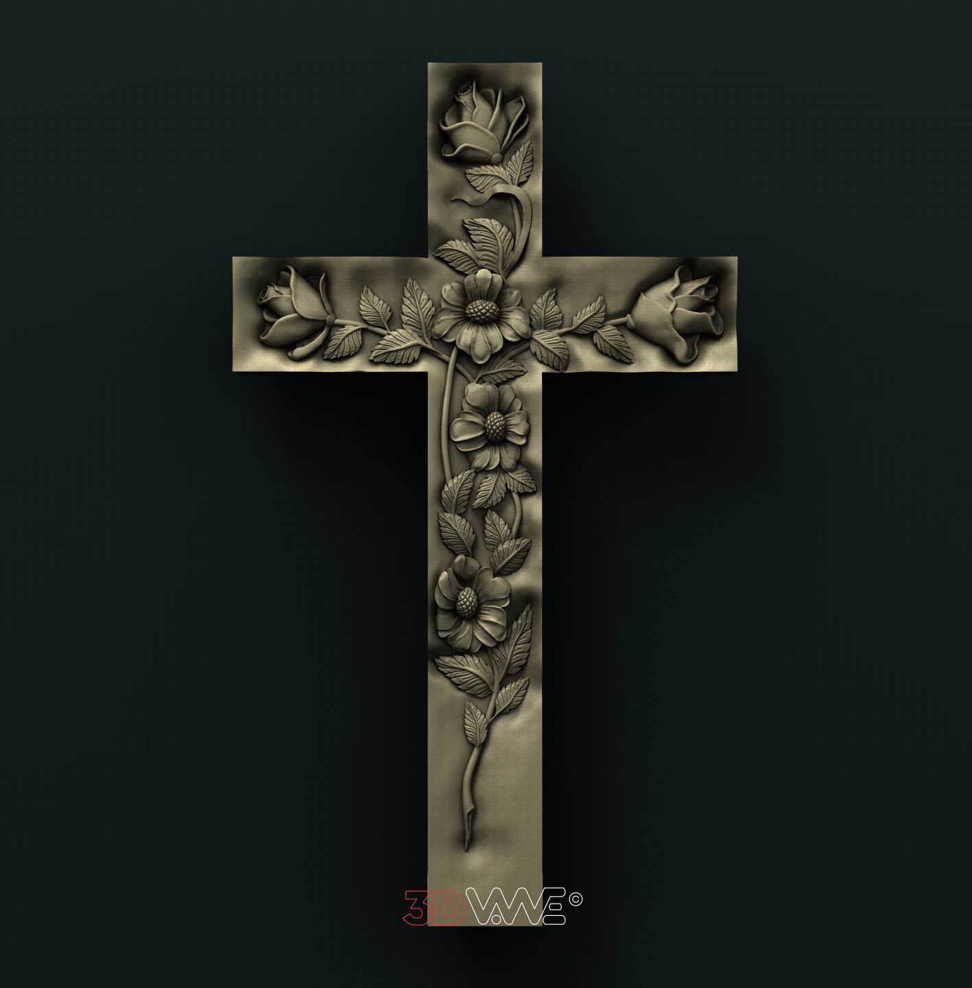 CROSS WITH ROSES 3D STL 3DWave
