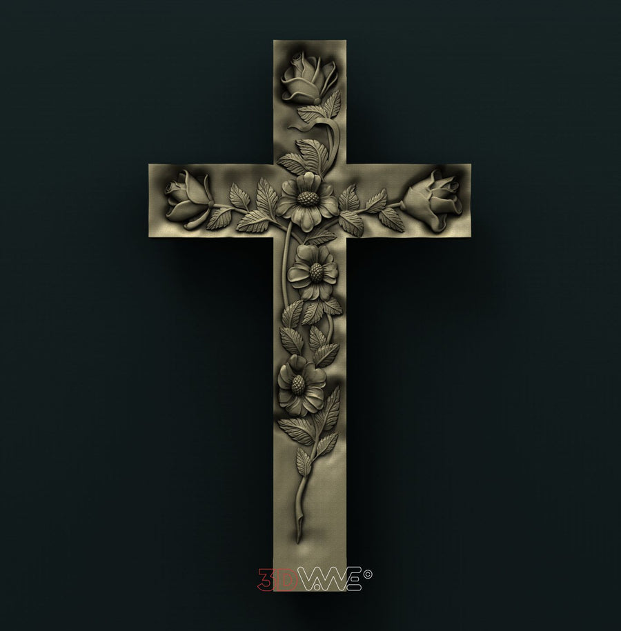 CROSS WITH ROSES 3D STL 3DWave