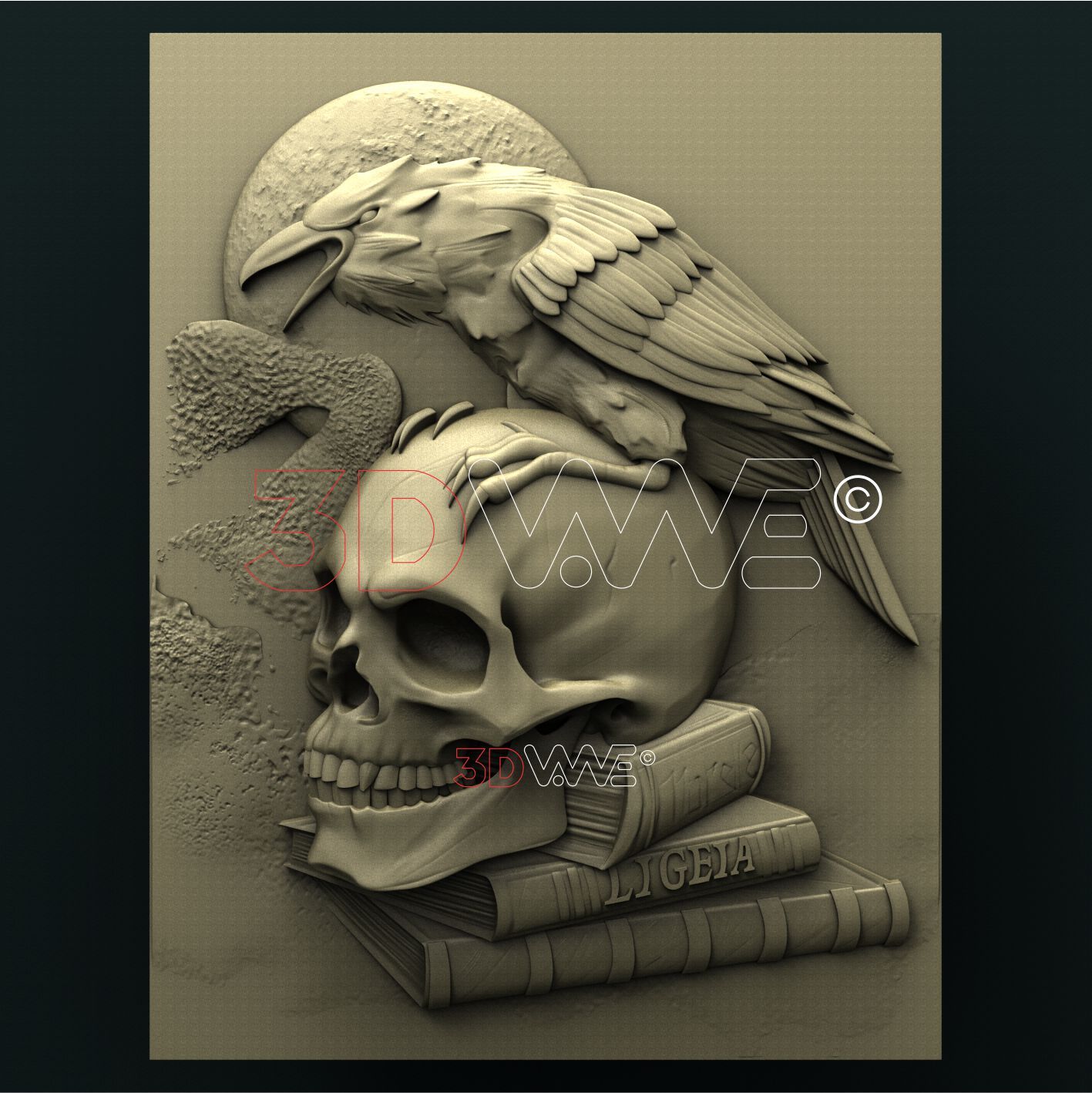 CROW ON SKULL 3D STL 3DWave
