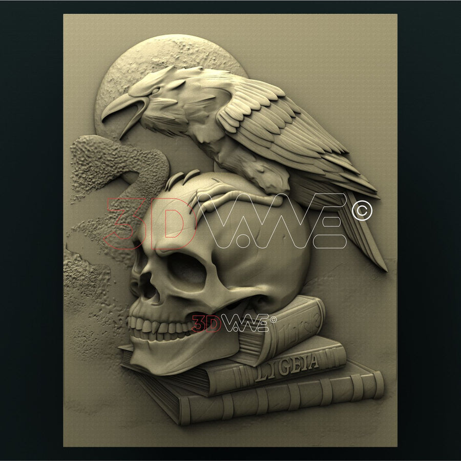 CROW ON SKULL 3D STL 3DWave