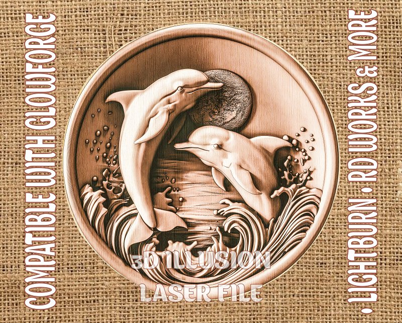 Dolphins 3d illusion & laser-ready files - 3DWave.us