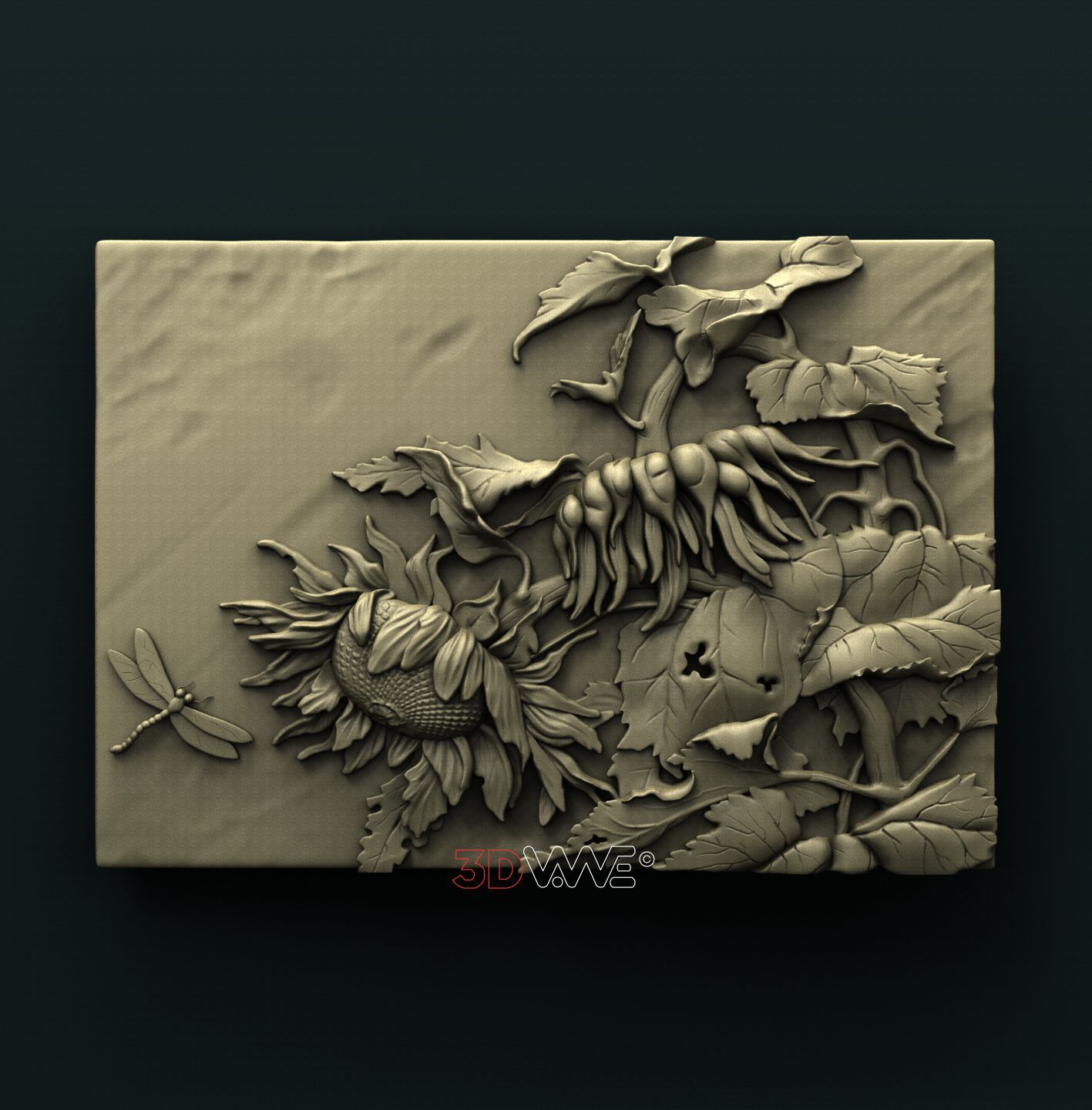 DRAGON FLY AND SONFLOWERS 3D STL 3DWave