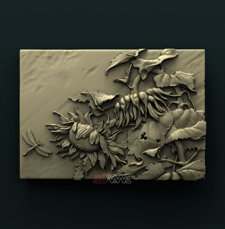 DRAGON FLY AND SONFLOWERS 3D STL 3DWave