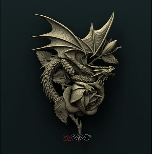 DRAGON ON ROSE 3D STL 3DWave