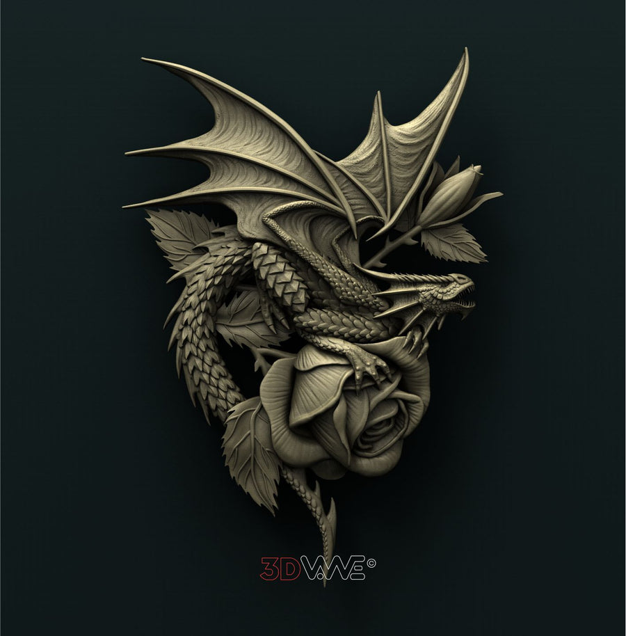 DRAGON ON ROSE 3D STL 3DWave