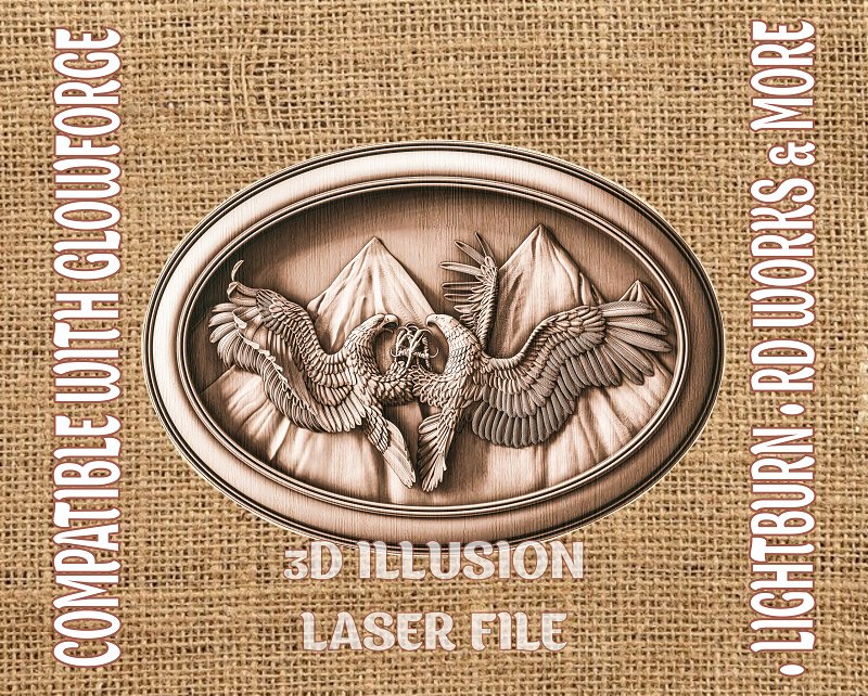Eagles fighting 3d illusion & laser-ready files - 3DWave.us