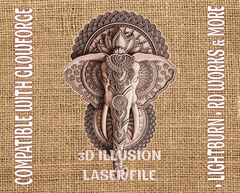 ELEPHANT MANDALA 3d illusion & laser-ready file 3DWave.us