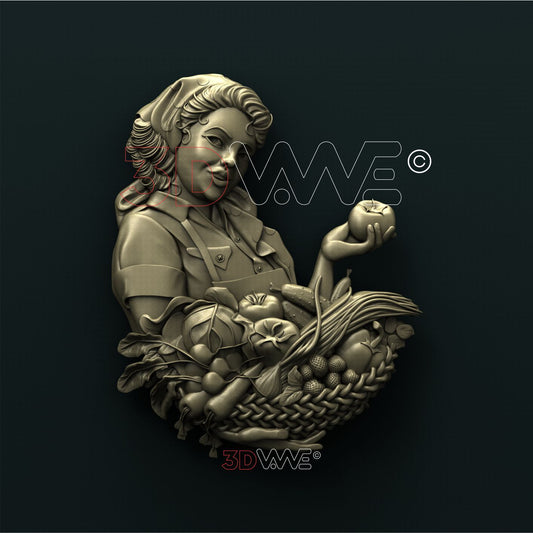 FARMER LADY WITH BASKET OF VEGETABLES 3d stl 3DWave