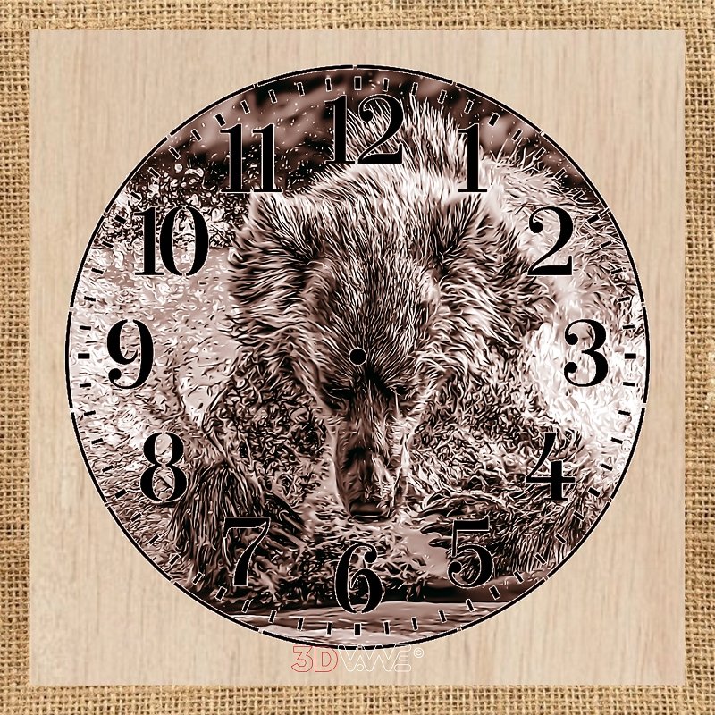 FISHING. BEAR CLOCK pyroprinter & laser-ready file 3DWave.us