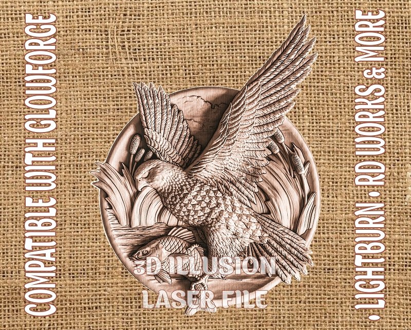 FISHING HAWK 3d illusion & laser-ready file 3DWave.us