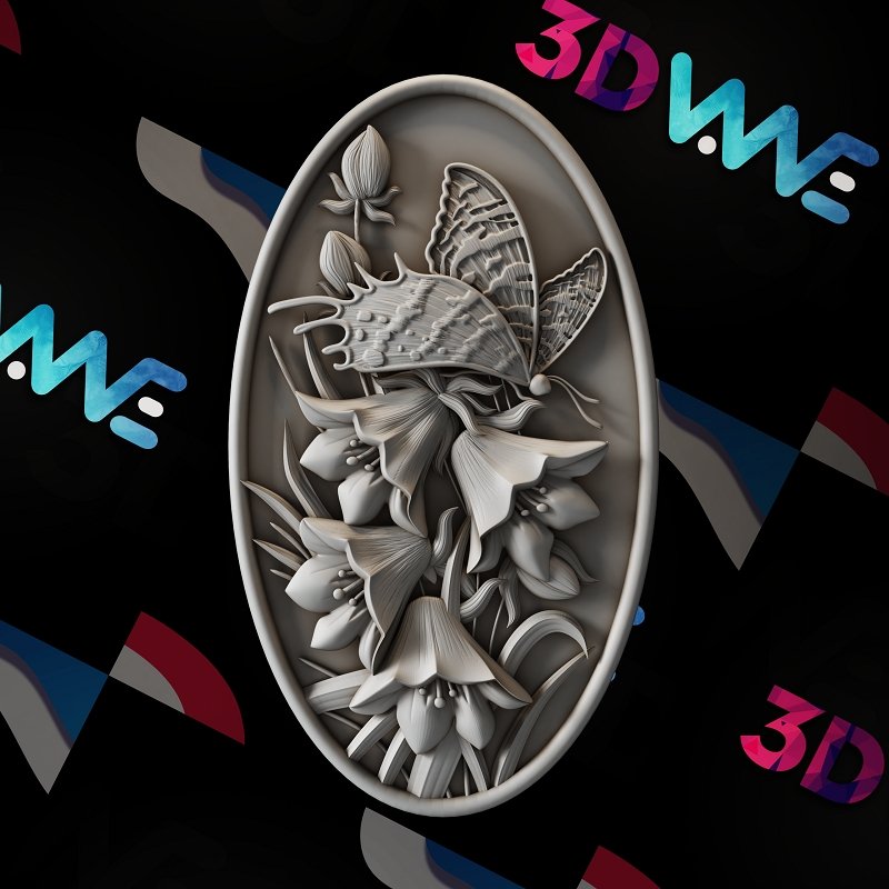 FLOWERS AND BUTTERFLY 3d stl - 3DWave.us