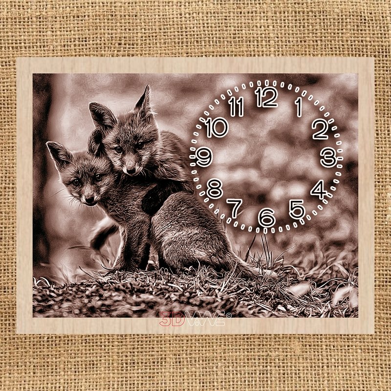 FOXES CLOCK pyroprinter & laser-ready file 3DWave.us