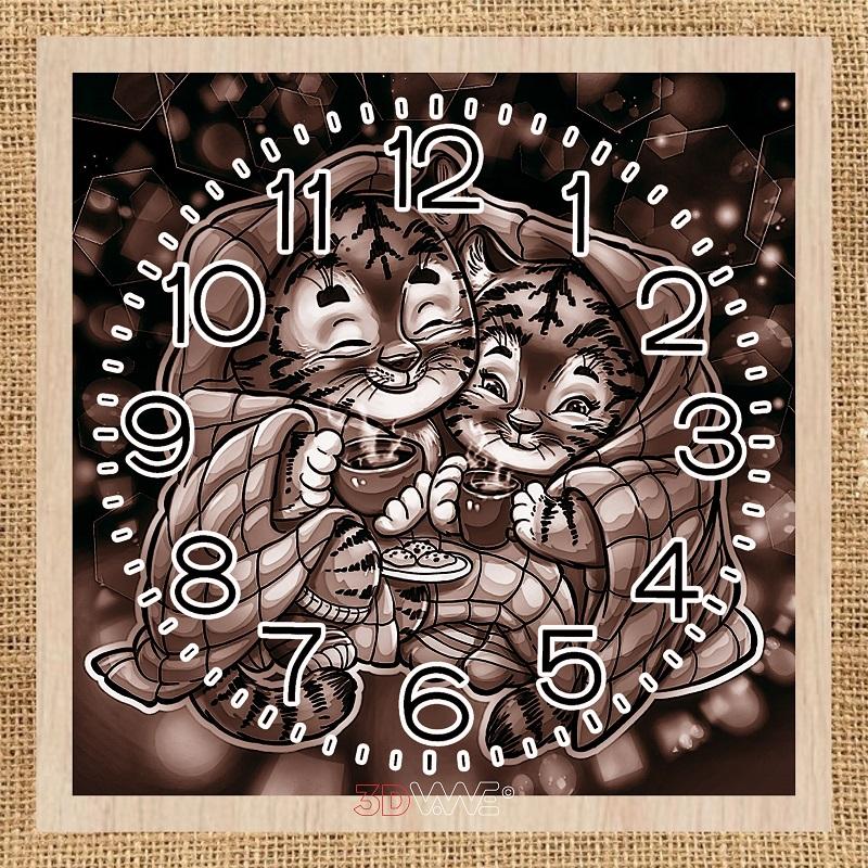 FUNNY TIGERS CLOCK pyroprinter & laser-ready files 3DWave.us