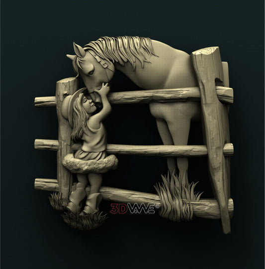 GIRL & HORSE 3D STL 3DWave