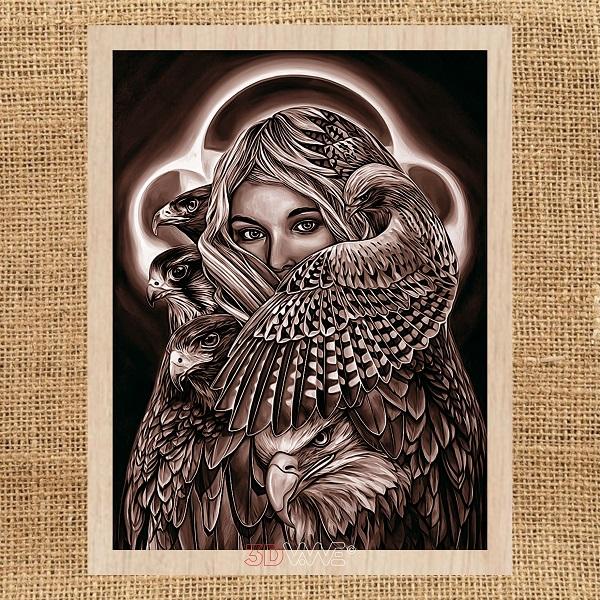 GIRL WITH HAWKS laser-ready file 3DWave.us