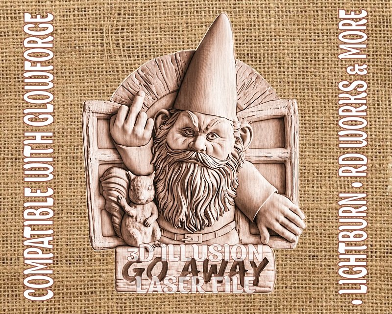 GNOME WELCOME SIGN 3d illusion & laser-ready files 3DWave.us