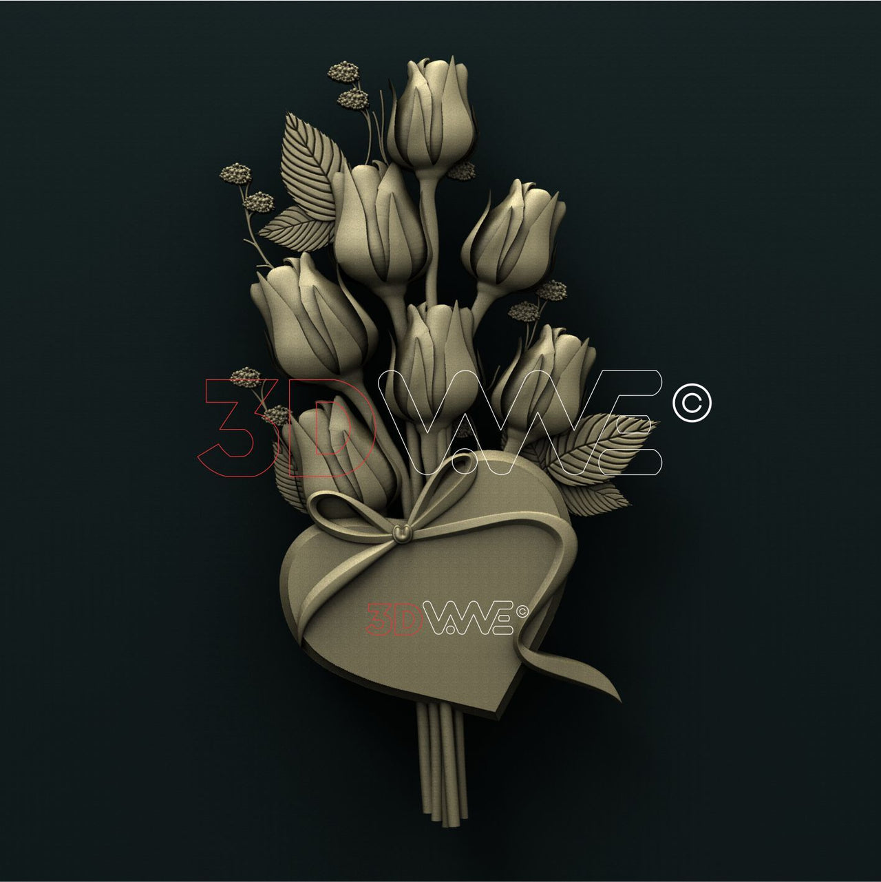 HEART AND ROSES 3D STL 3DWave