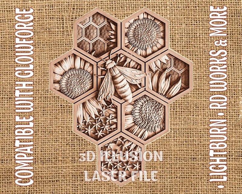 HONEYCOMB BEE 3d illusion & laser-ready files 3DWave.us