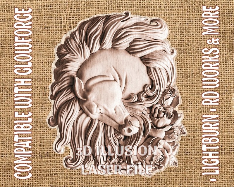 HORSE 3d illusion & laser-ready files 3DWave.us