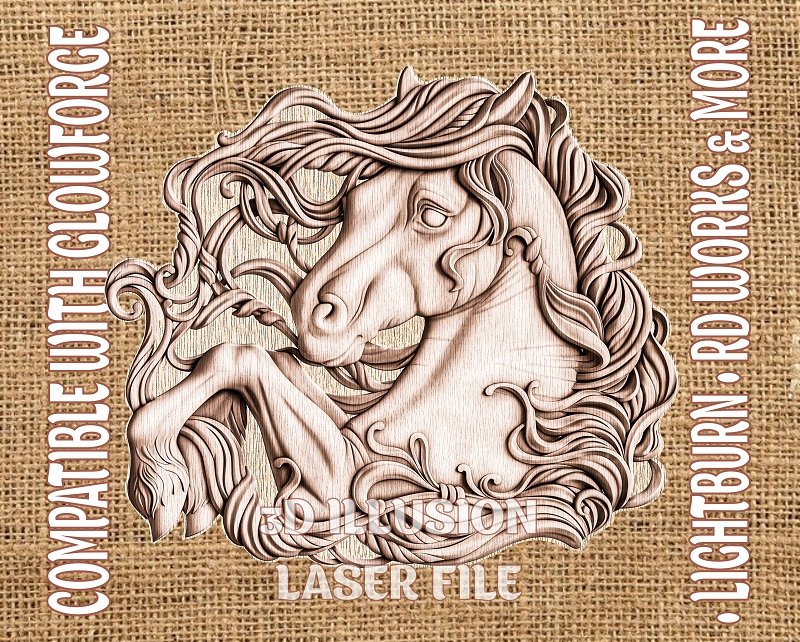 HORSE 3d illusion & laser-ready files 3DWave.us