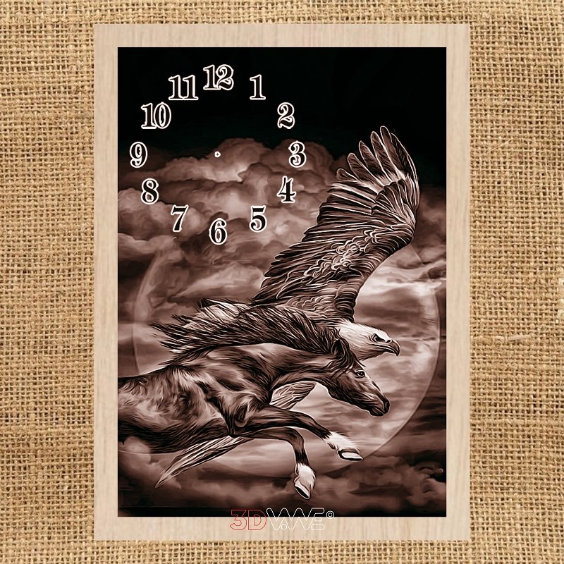 HORSE AND EAGLE CLOCK pyroprinter & laser-ready file 3DWave.us