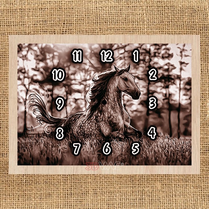 HORSE CLOCK pyroprinter & laser-ready file 3DWave.us