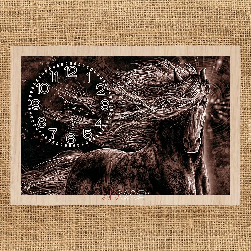 HORSE CLOCK pyroprinter & laser-ready file 3DWave.us