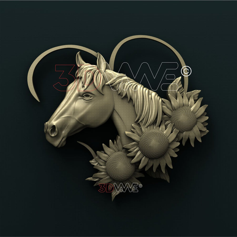 HORSE IN SUNFLOWERS 3D STL 3DWave