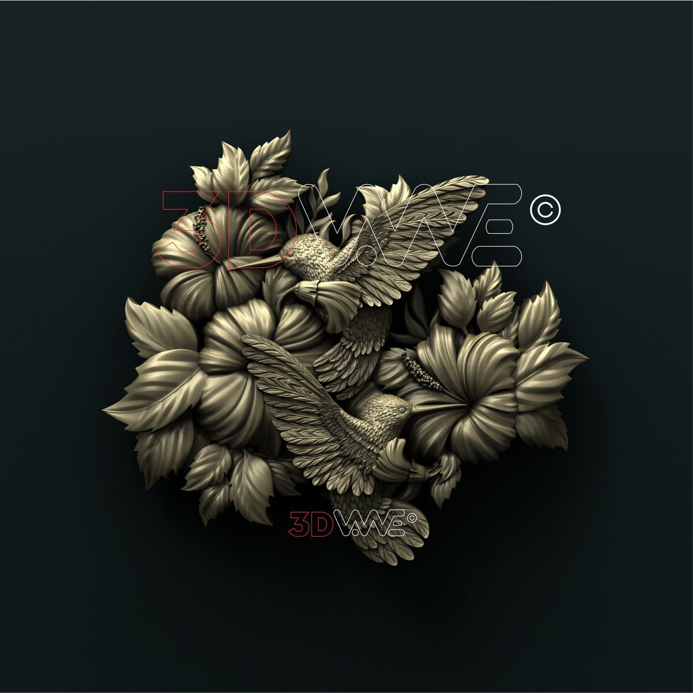 HUMMINGBIRDS IN FLOWERS 3d stl 3DWave