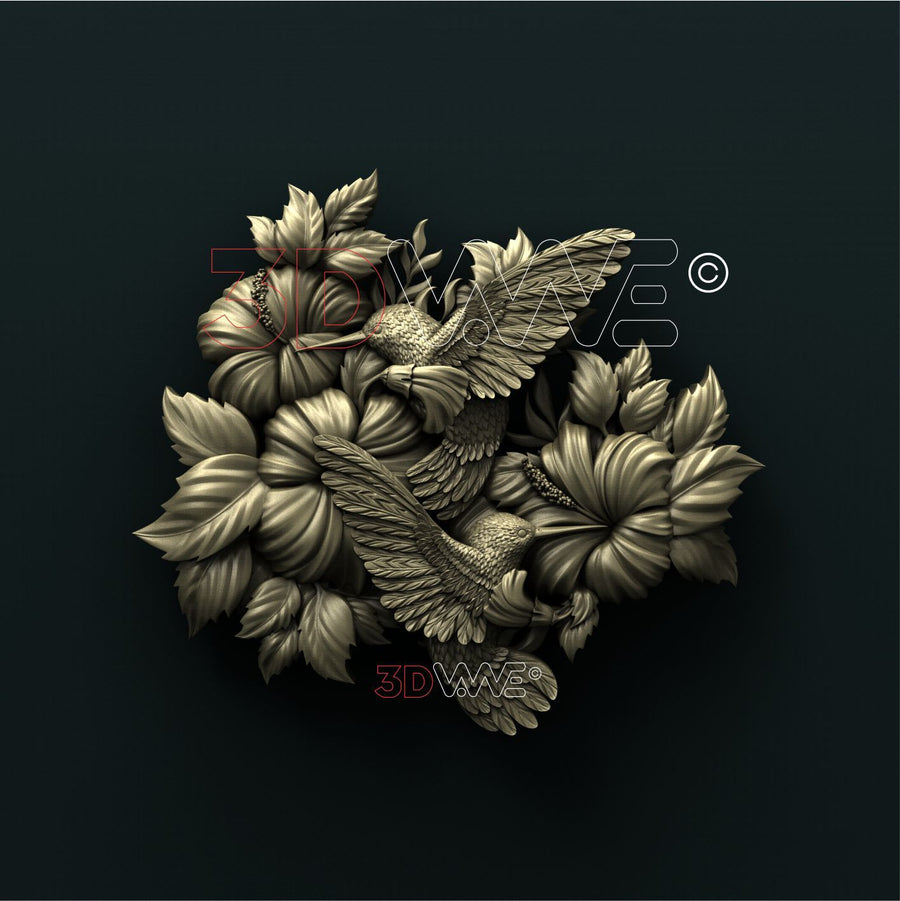 HUMMINGBIRDS IN FLOWERS 3d stl 3DWave