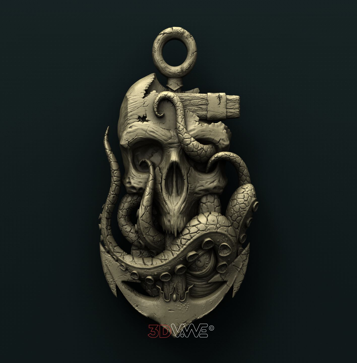 KRAKEN ON SKULL 3D STL 3DWave
